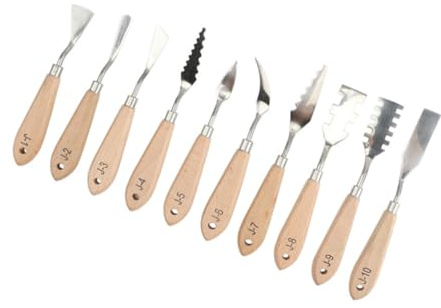 Generico Set 10 Spatole da Disegno in Acciaio Inox Manico in Legno per Pittura a Olio, Strumenti per Mescolare Colori e Raschietti, Kit per Artisti e Pittori, Uso Professionale e Hobbistico
