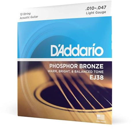 D'Addario Corde Chitarra Acustica | Corde per Chitarra Acustica | Corde Acustica | EJ38 Set Corde Acustica Ej Phosphor Brz Rnd Wnd, 10-47