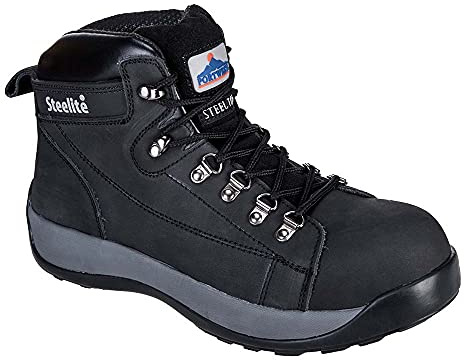 Portwest Steelite Mid Cut Nubuck Boot SB HRO, Size: 47, Colour: Black, FW31BKR47