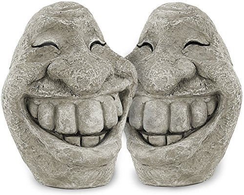 Royal Gardineer Gesicht: Steingesicht Smiley im freundlichen 2er-Set, 21 cm hoch (Büste Gartendekoration, Deko-Büste, steingesichter)