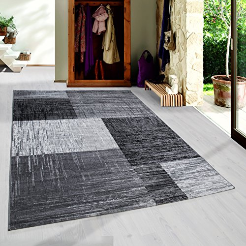Homebyhome Matta 200x290 cm Svart Korthårig Abstrakt Rutigt Mönster Modern för Vardagsrum Sovrum Kök Hall Matsal Mjuk