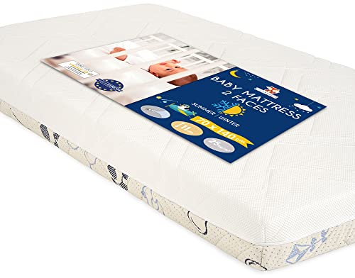 Sweety Fox Baby Matratze 60 x 120 cm Oeko-TEX, EN 16890+A1 und Made in EU Zertifiziert - Höhe 11cm - Kindermatratze Wendbar mit Sommer und Winterseite