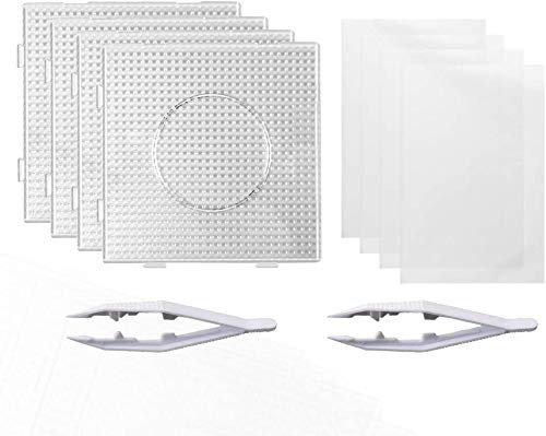 Perline a Fusione da 5 mm 4 pz Carta Stirare Quadrate in Plastica Trasparente 4 pezzi Pegboards con 2 pezzi Pinzette e Carta da Stiro per Adolescenti Fai da te Perline Artigianali
