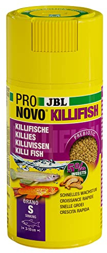 JBL PRONOVO KILLIFISH GRANO, huvudfoder för bläckfisk från 3–10 cm, fiskfodergranulat, klickdoserare, storlek S, 100 ml