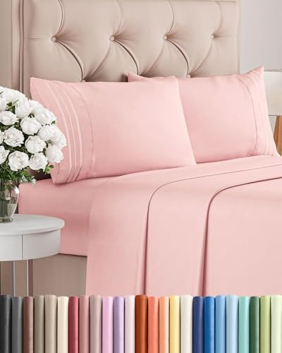 Queen Size 4 Piece Sheet Set - Comfy Breathable & Cooling Bed Sheets Set - Hotel Luxury Bedding for Women, Men, Kids, Teens, Boys & Girls - Deep Pockets, Soft and Wrinkle Free - Oeko-Tex - Baby Pink