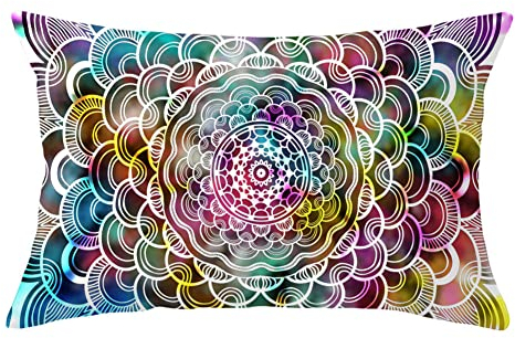 YNGBAAO 1er Set Dekorativ Kissenbezug Kissenhülle Baumwolle Leinen 40x60cm Farb Mandala Q730 Quadrat Doppelseitig Kissenbezüge mit Unsichtbarem Reißverschluss für Sofa Büro Home
