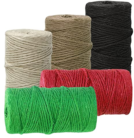 Uiopa Juteschnur 2mm, 100M x 5 Rollen Jute Schnur Natur Kordel 3-Ply Spagat Schnur Bastelschnur Paketschnur, Dekokordel Jutekordel für DIY Kunstgewerbe, Gartenarbeit, Weihnachten Geschenk Umwickeln