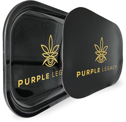 PURPLE LEGACY Plateau à Rouler en métal Haut de Gamme Grand 18cm x 14cm avec Bords arrondis et Couvercle magnétique pour Ranger Les Accessoires (Noir)