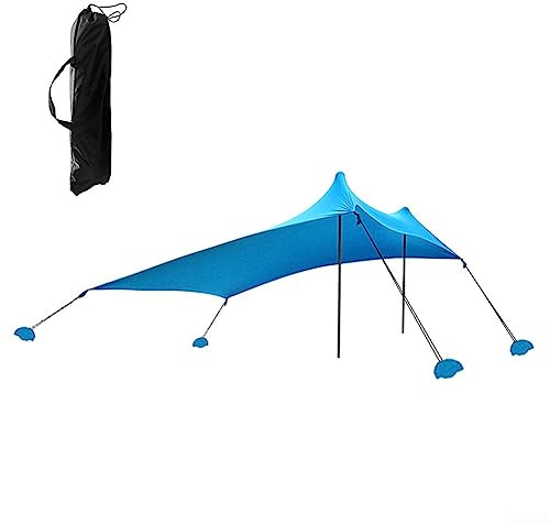 Tente de plage, 210 x 170 cm, abri avec sac de sable, ancres, tente pare-soleil pour plage, randonnée, camping (bleu)