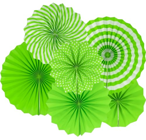 Halbur Papierfächer Party Deko Set, 6PCS Grün Gestreift Gepunktet Hängend Tissue Papier Fans Fächer Dekoration für Erntedankfestm, Silvester, Geburtstag, Weihnachten