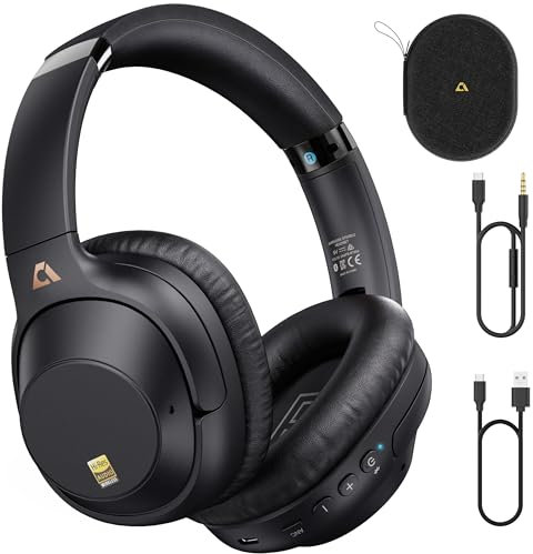 Lavales E500Pro+ Cascos Inalámbricos Bluetooth 5.2 Diadema con Cancelación Ruido Activa Híbrida, Hi-Res Audio, LDAC, 90h Disfrute,Plegable Auriculares con Tipo-C Carga Rápida Mic Audifonos para PC/TV