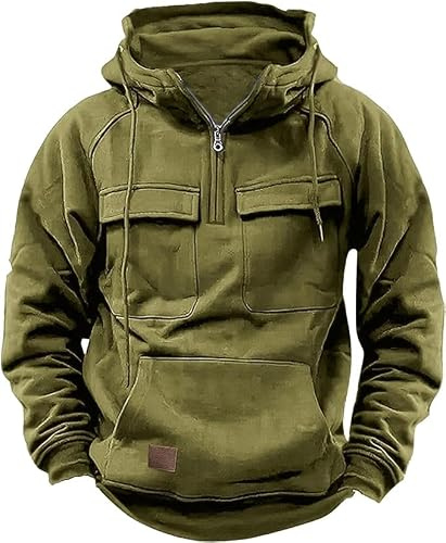 BreWel utomhus militär taktisk huvtröja sweatshirt fjärdedel dragkedja cargo workout gym sport löpning utomhus vinterjackor, tröja med huva träning gym sport vinterjackor