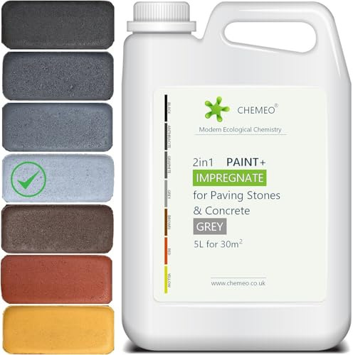 CHEMEO® Betonfarbe außen Frostsicher | Betonplatten, Terrassen und Pflastersteine Streichen | GRAU Betonpflaster Farbe 5 liter für 30m2 | Bürste, Handschuhe und Tücher GRATIS