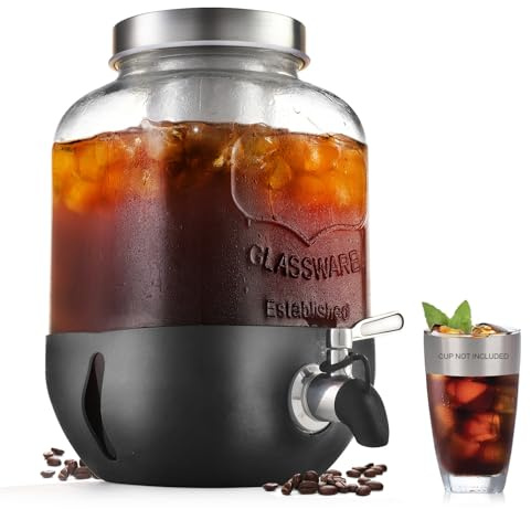 Cold Brew Coffee Maker, 1 Gallon Iced Coffee Maker With Stainless Steel Filter, Heavy Duty Glass Cold Brew Pitcher With Stainless Steel Spigot, Mason Jar Cold Brew Coffee Maker Fast Iced Tea Maker