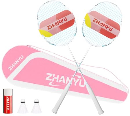 Shuttlecock Racket, Badminton Racket, Professional Training Entertainment Shuttlecock Set with 82 g Carbon Fibre, Consists of 2 Rockets, 2 Badminton Balls and 1 Bag (FD01) (White)
