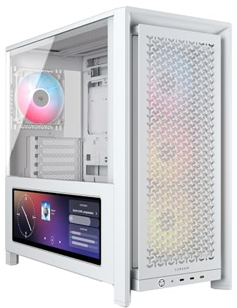 CORSAIR Frame 4000D LCD RS ARGB Modular Mid-Tower ATX PC Case – XENEON Edge LCD Touchscreen, InfiniRail Fan Mounting System, 4X RS120 ARGB PWM Fans, Reverse Motherboard Support – White