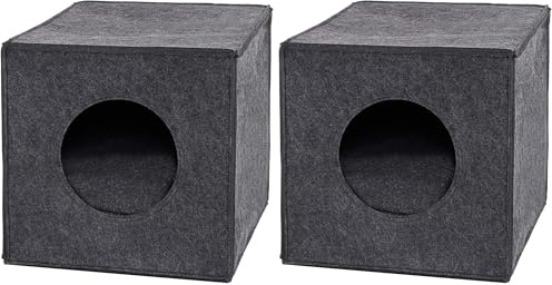 lionto Caverne pour Chats en Feutre Robuste adaptée aux systèmes de rayonnage, 33x37x33 cm, lit pour Chats Pliable en Forme de Cube, Niche avec Coussin Confortable, Gris foncé (Lot de 2)