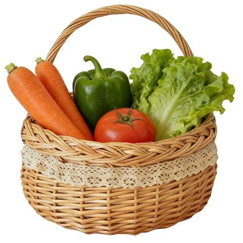 Panier de pique-nique en osier naturel tissé pour la maison – Petit panier de pique-nique, pour Pâques, extérieur, plage, cueillette de fruits, légumes, œufs, fleurs, cuisine, salon