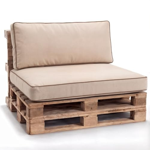 Gutekissen® Palettenkissen Set für Gartenmöbel – Sitz- und Rückenkissen für Europaletten, Outdoor Auflagen für Palettensofa & Lounge PWK (Creme, Set (Sitzkissen 120x80+Rückenlehne 120x40))