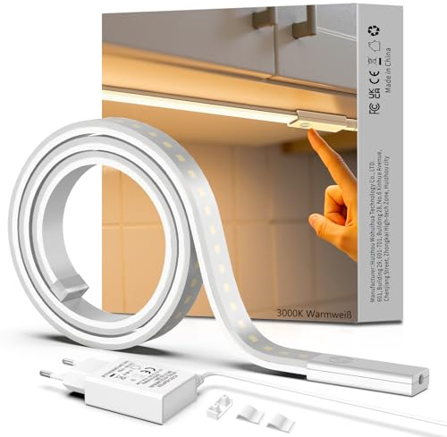 SIBI LIGHTING Unterbauleuchte Küche LED 1M, Dimmbar Led Leiste Selbstklebend, Flexibel Unterbau Licht inkl. 24V Netzteil, 3000K Warmweiß