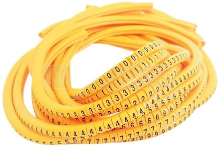 Kabelmärkningsrör gul PVC-kabelmärkning EC-0 EC-1 kabelmärkning nummer 0 till 9 kabelstorlek 1,5 mm² isoleringstrådmärkning (EC-1-gul-1000 st)