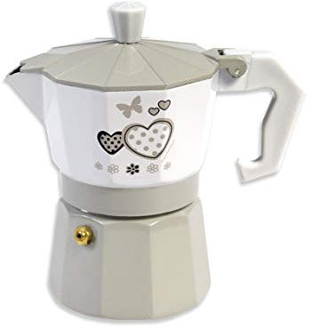 Vetrineinrete® Caffettiera fango e bianco shabby chic moka 2 o 3 tazze macchina del caffè in alluminio per espresso idea regalo (2 tazze) 61038