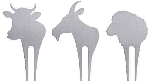 Swissmar CP120 Cow, Goat and Sheep Cheese Picks Set 3-Piece, Stainless Steel, Decorative Cheese Forks/Labels, Dishwasher Safe