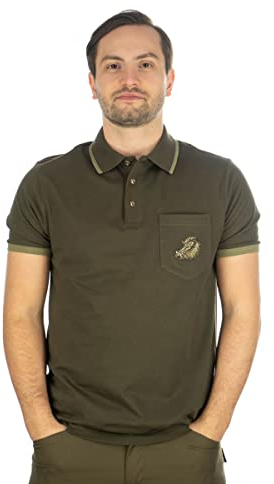 OS Trachten Polo-Shirt Sau mit Motiv Wildschwein/Keiler Oliv/grün mit Brusttasche Jagdliches Shirt in Piquie-Qualität (L (52))