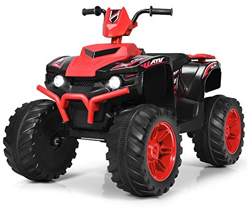 Costzon Kids ATV, 12V Battery Powered Electric Vehicle w/LED Lights, High & Low Speed, Horn, Music, USB, Treaded Tires, Ride on Car 4 Wheeler Quad for Boys & Girls Gift, Ride on ATV (Red)