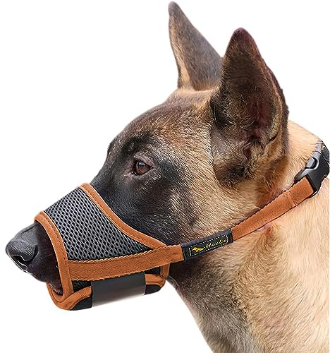 HEELE Muselière pour Chiens Muselière Souple Réglable pour Chiens Nylon, Museliere Anti Aboiement Anti-Morsure, Marron, S