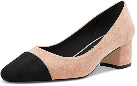 Castamere Femmes Bloc Chunky Mi Talon Heel Bout Slip-on Escarpins Classique Dress 5 CM Heels Beige 39 EU