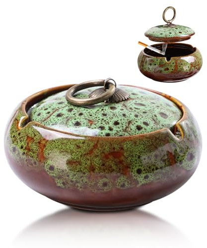 SPERMUOY Posacenere in ceramica con coperchio,Posacenere antivento in ceramica per esterni