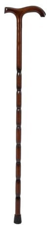 THY Collectibles Wooden Cane Walking Stick with Rubber Tip for Men and Women Ergonomic and Fashionable - 36 inch Notched Bamboo Style Cane with Derby Handle (Dark Brown)