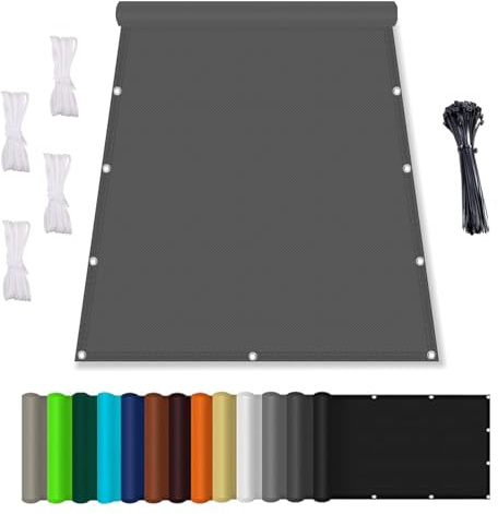 Sonnensegel Wasserdicht Rechteckig mit Ösen, (Nach Mass) Markisenstoff 95% UV Schutz, Sonnenschutz Markise Reißfest Wetterfest mit Seil, für Balkon Terrasse Garten 1X1.2M, Dunkelgrau