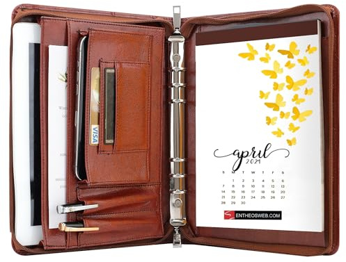 KISSKI - Carpeta organizadora tamaño A5 para hombre, tamaño pequeño, de cuero, 6 anillas, con cremallera, cremallera YKK, planificador de currículum de negocios, carpeta portapapeles para bloc de