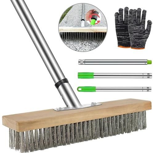HuaMuDM 30 cm Drahtbesen Mit Stiel, Stahlbesen für Unkraut mit Handschuhe, Drahtbesen Bürste， Stahldrahtbesen, Stahlbesen Mit Stiel, Drahtbesenbürste, Draht Besenkopf， Drahtbesen Zur Moosentfernung