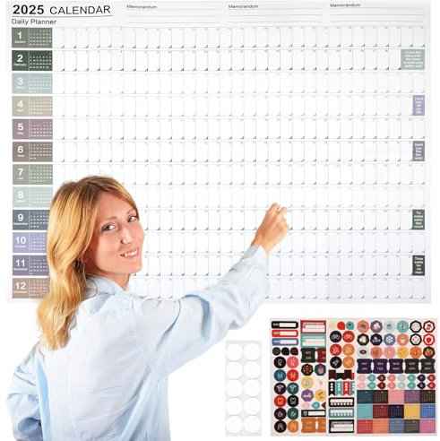 Wandkalender 2025 Groß, Jahreskalender 2025 Wandkalender Für 12 Monate, Jahresplaner 2025 Mit 4 Farbige Aufkleber, 10 Klebepunkte, Faltbar Für Zuhause, Büro Und Schule (74.2 X 52.5cm)