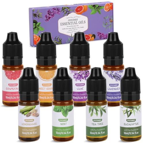 DYESMEE Ätherische Öle Set, 8 x 10ml Aromatherapie Duftöl für Diffusor, Reines Natürliches Duftöl Geschenkset, Aromaöl für Luftbefeuchter, Massage, Wäsche, Seifenherstellung, Kerzenherstellung, Serie1