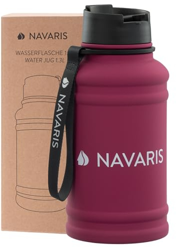 Navaris vattenflaska i rostfritt stål – 130 ml (1,3 liter) kapacitetskanna – stor metallflaska för sport eller camping – gymmatsal för drycker – återfuktning när du är på språng – bordeaux