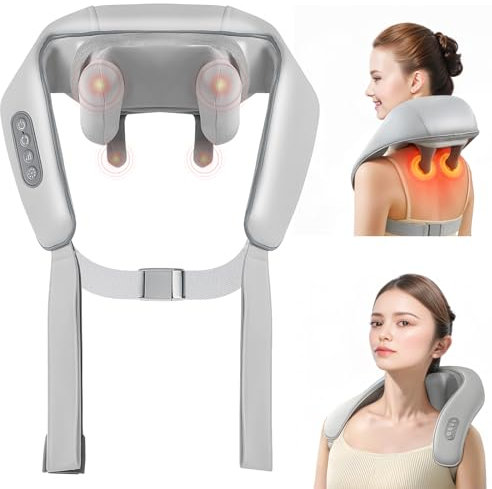 Neck Massager for Neck Pain, Cordless Shiatsu Back and Shoulder Massager with Heat, Snap-on 6D Deep Kneading Tissue Muscle Massage for Home, Car, Office Use