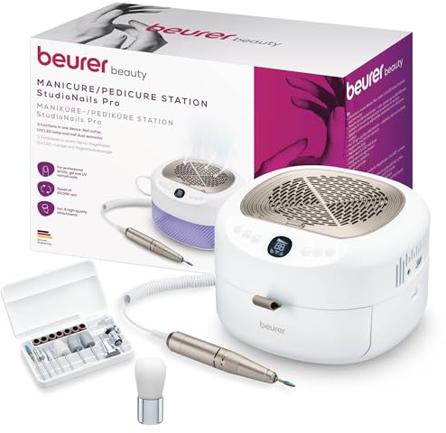 Beurer MP 200 StudioNails Pro estación profesional de manicura/pedicura 3 en 1, cortaúñas eléctrico con lámpara UV/LED y extractor de polvo, apto para uñas de gel y acrílicas, 26.000 rpm, 9 accesorios