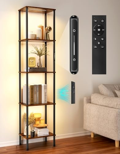 OUTONLIFE Lampada da Terra con Scaffali a 5 Ripiani, Luce LED Dimmerabile con Controllo Touch e Telecomando, 3 Temperature Colore, Piantana Alta da Angolo per Soggiorno, Camera da Letto, Ufficio