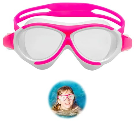 DmDoyy Lunette piscine enfant, Lunettes de natation, des verres anti-buée et anti-fuite pour garçon & fille, Grand Cadre pour plus de Confort, Lunettes de Natation pour enfant 5-16 Ans (Violet)