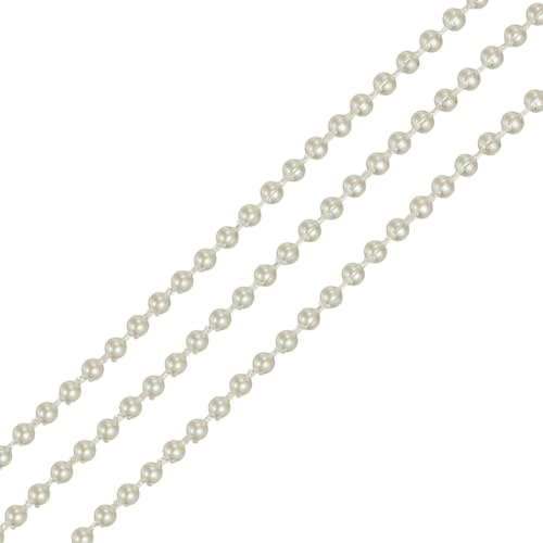sourcing map 11 Yards Pearl Beads Garland, 3mm Faux Bead String of Pearls Garland Pearl Ribbon Pearls Chain String for DIY Craft Decoration Bracelets Holiday Wedding Supplies