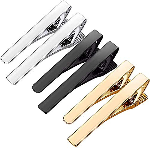 Viaky Tie Clips for Men 6 Pack, Skinny Tie Bar Set Classic Silver Gold Black Color, Long and Short Two Styles Necktie Tack Pins for Wedding, Business, Party, Meeting