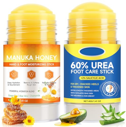 2 Pezzi creme Piedi Secchi Screpolati, Crema Piedi Urea 60% + Crema al Miele, Idratazione Profonda, per Pelli Molto Secche, Ruvide e Screpolate, Rimuovere la Pelle Morta e Rendere la Pelle Liscia