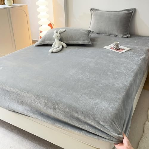 MorroMorn Fleece Sheets King Size Ultra Soft, Fuzzy Plush Flannel Sheet Set 3 Piece - All Season Bedding Set with 20 Deep Pocket Fitted & 2 Pillowcases, Luxury Velvet Warm Cozy (Light Grey)