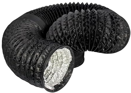 Black Combi-Ducting 5 Metre – Flexible Aluminium PVC Air Vent Hose | 4, 5, 6, 8, 10, 12 Ventilation Ducting for Extractor Fans, Tumble Dryers, Hydroponic Grow Tents (8 Inch - 5 Metres)