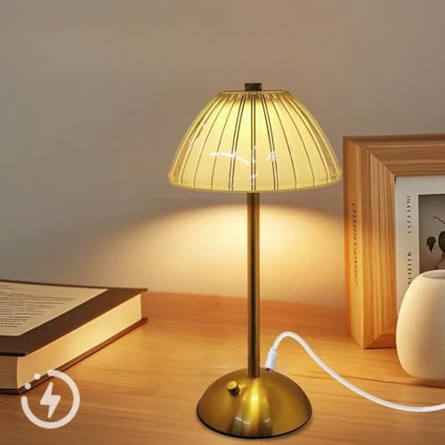 Voltix Lampada da Tavolo Senza Fili Ricaricabile, Abat Jour Comodino Touch Dimmerabile in Metallo, Lampada LED Portatile con 3 Modalità di Colore, Luce Notturna per Camera da Letto, Ristorante, Soggio