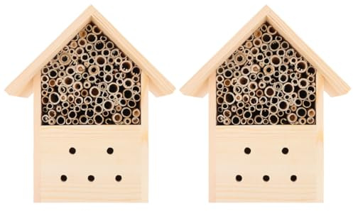 ANDRESLAD Casas Colgantes para Abejas de Madera Natural 2 Piezas Nidos Decorativos para Jardín Exteriores Refugio para Insectos Polinizadores Sala de Colgar Resistente y Ecológica